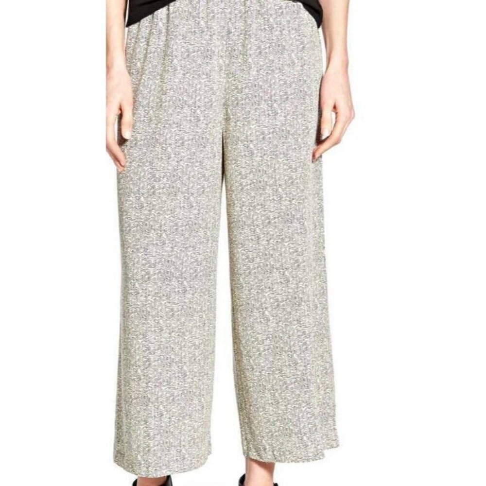 Eileen Fisher Chevron Print Wide Leg Crop Pants Womens L Ivory & Black Minimalis
